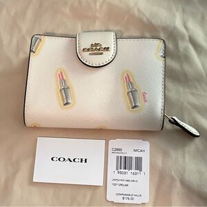 Coach Corner Zip Wallet With Lipstick Print